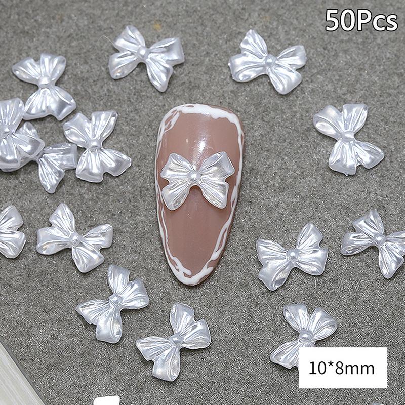 

50 шт. Белые ленточные детали Ленточные украшения для нейл-шармов Плоская задняя часть Фигурки для ногтей Бант Смола для DIY Шармы Маникюрные аксессуары