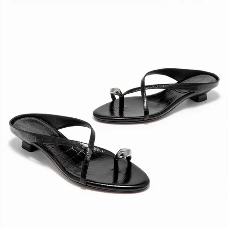 Original Designer Cross Strap Over Toe Slippers Women Sexy Peep Toe Kitten Heel Comfort Slide Sandals Summer Concise Beach Shoes