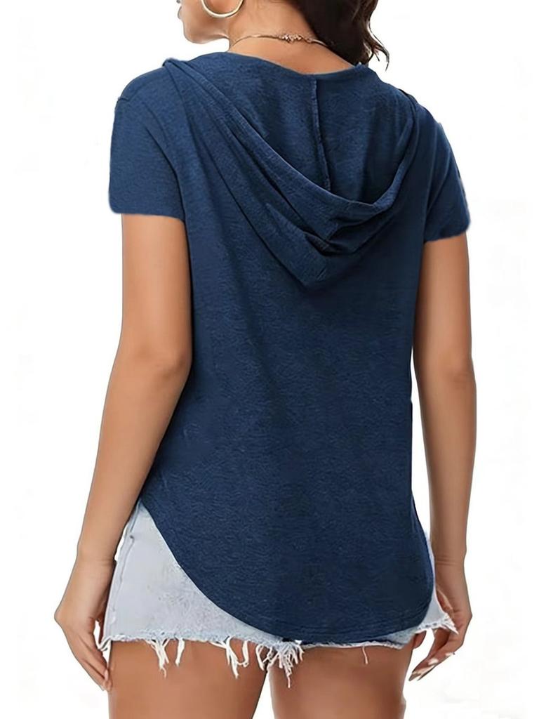 Cotton Short Sleeve Hooded T Shirt For Casual Spring Summer Womens Fitness Wear