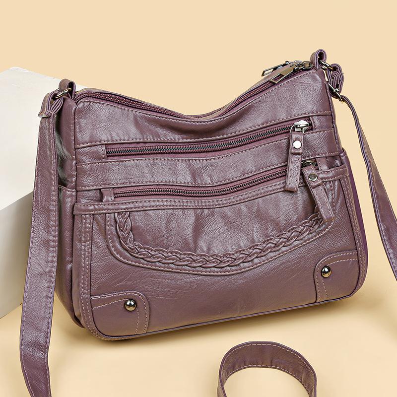 Multi-pocket Middle-aged and Elderly Women's Bag Soft Leather Bag New One-shoulder Crossbody Bag Women's Backpack Middle-aged Mother Bag