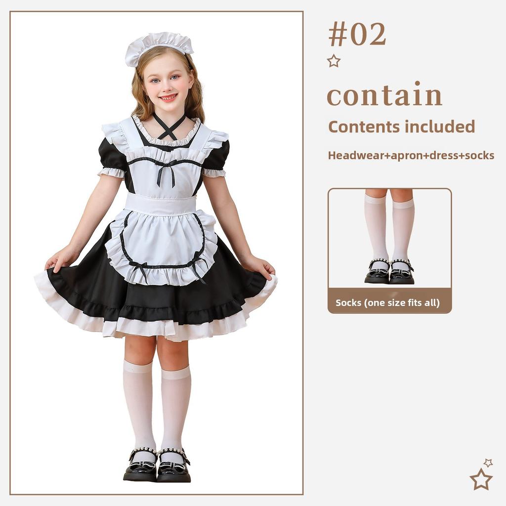 Robe Déguisement Servante pour Enfants, Style Lolita, Polyester, Noir/Blanc