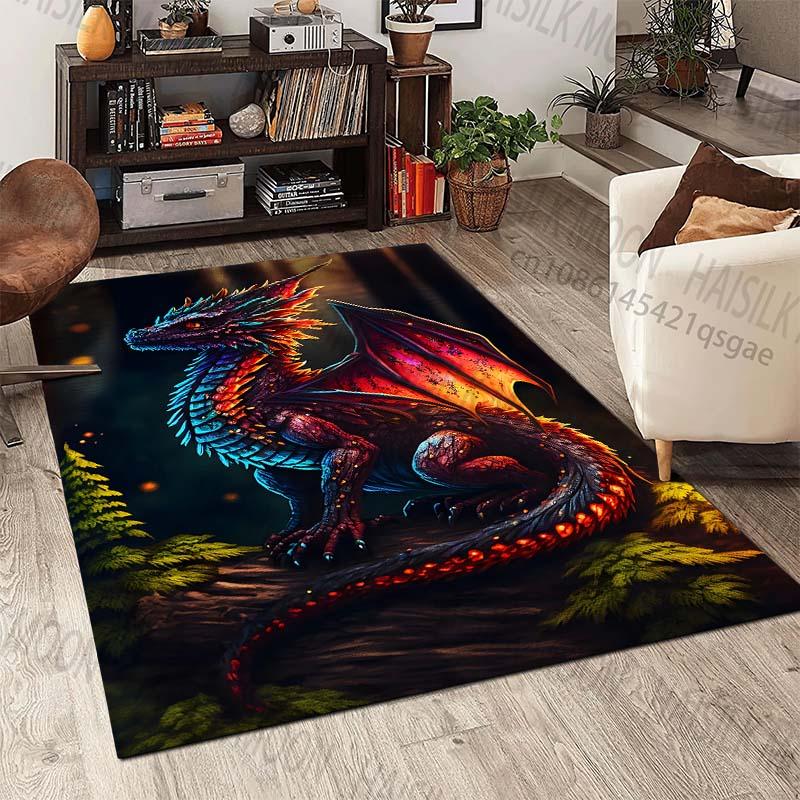 Colorful dragon in fantasy forest Carpet for Living Room Bedroom Bedside Floor Mat Cloakroom Child Play Mat Area Rug Large Size