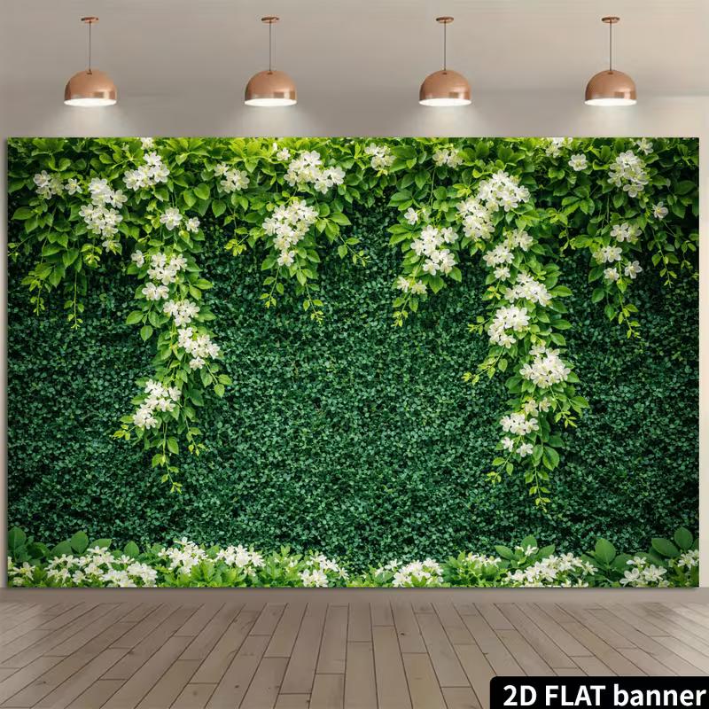 Artificial Green Leaf Wall Cascading White Blossom Photo Background