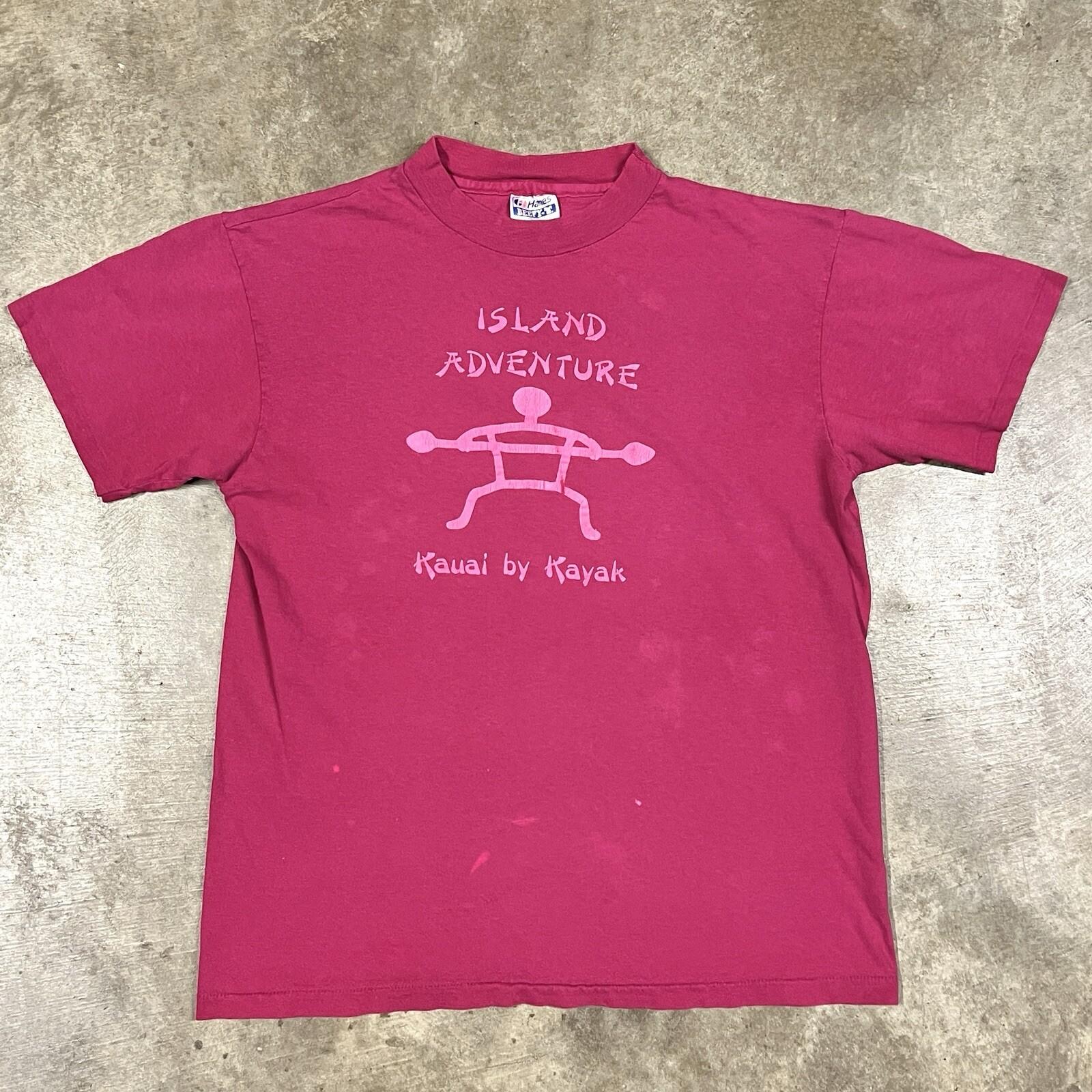 Vintage Hawaii T Shirt Island Adventure Kauai By Kayak Magenta Distressed Sz L XXXXL