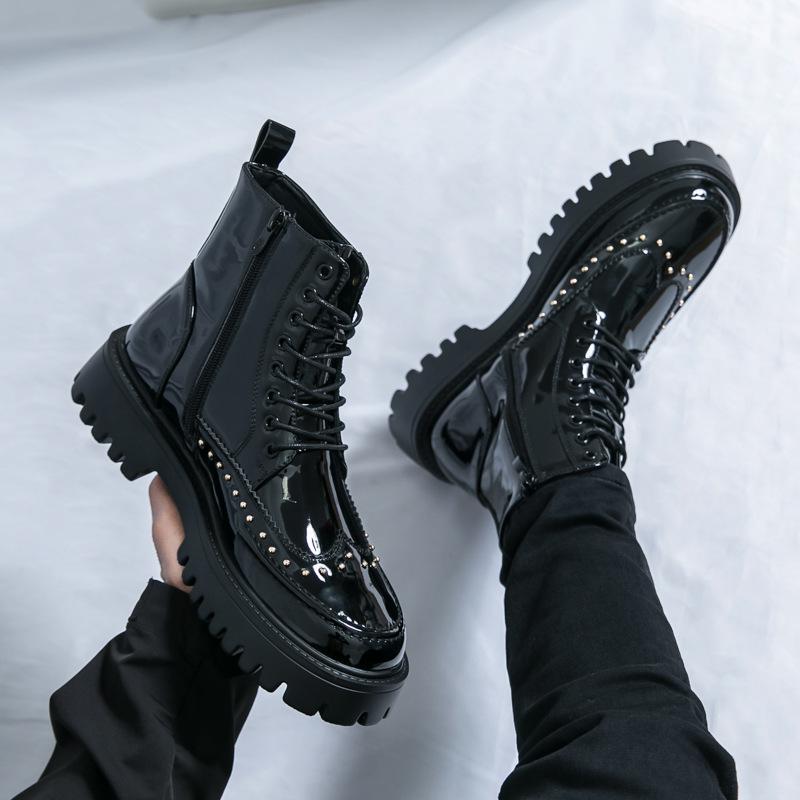 Men's Plus Size Shiny Pointed Toe Leather Ankle Boots - British Style, Formal Casual High Tops