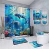18 Colors 4Piece Marine Style Dolphin Waterproof Shower Curtain Set Anti-slip Mat Base Carpet Toilet Cover Pad Bathroom Kit