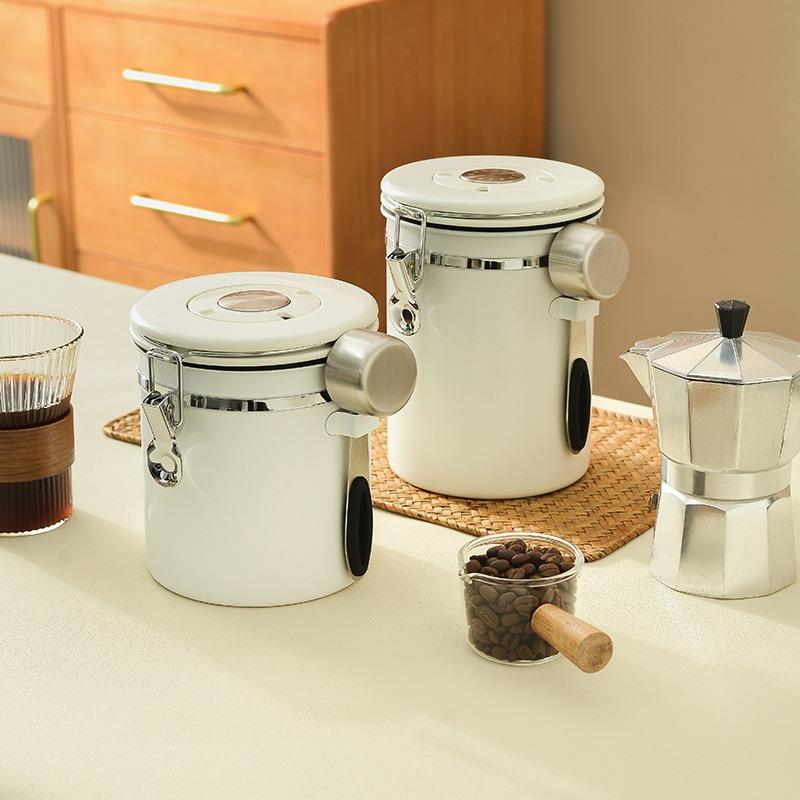 Stainless Steel Coffee Sealed Can Coffee Bean Storage Can with Date Tracker with Spoon One Way Exhaust Preservate Cafe Use