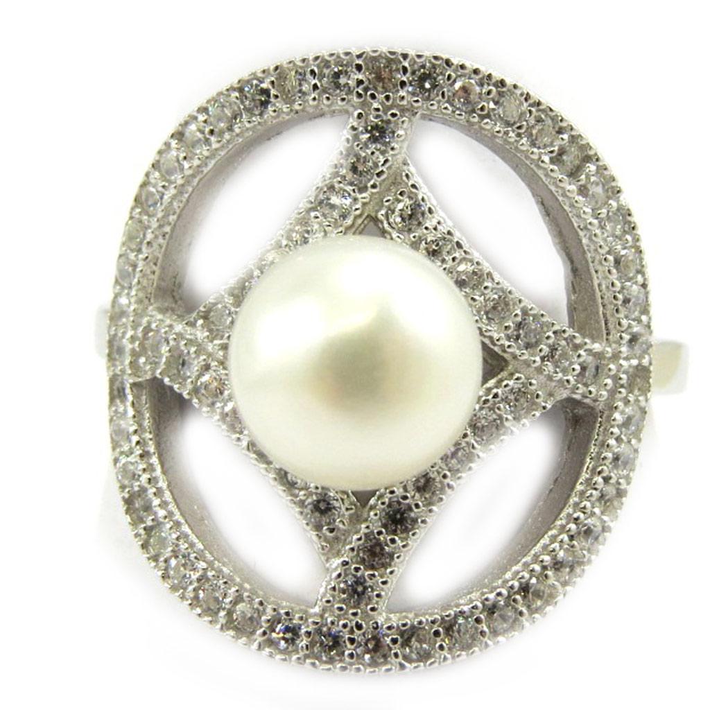 Silver Ring 'Sissi' White Silver (rhodium) - 15x18 Mm