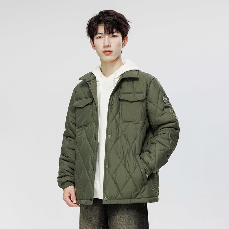Padded Clothes Men's Winter Trend Casual Loose Padded Clothes Thickened Warm Rhombus Quilted Lapel Padded Jacket