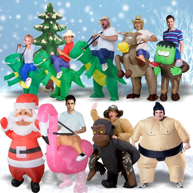 Weihnachtsmann & Rentier Aufsitz-Hosenkostüm: Lustiges Weihnachts-Schneemann & Halloween Carry Me Kostüm