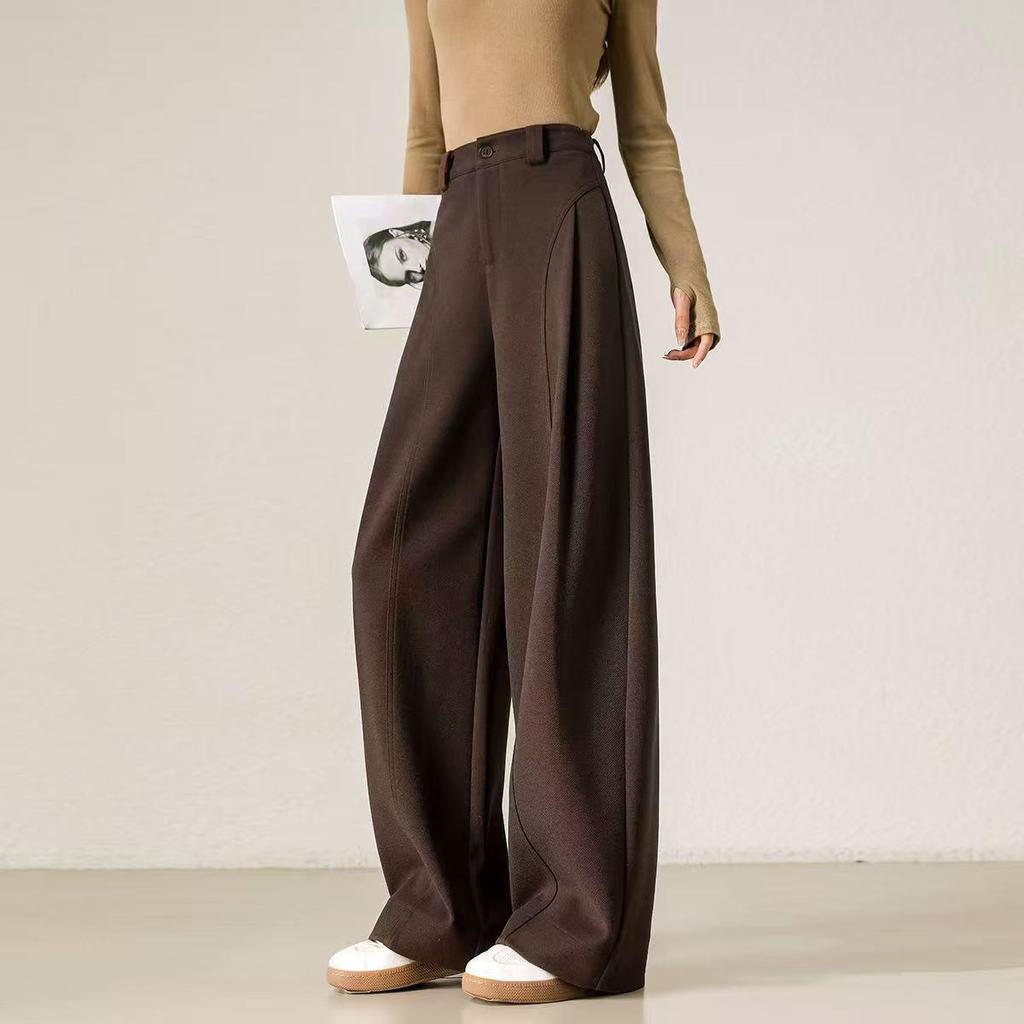 Women's Thick Woolen Bass Pants - Soft, Casual, Loose, Straight-Leg, Slimming, Wide-Leg for Autumn and Winter.