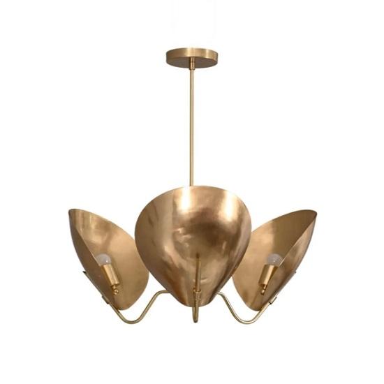 3 Light Curved Shades Pendant Mid Century Modern Raw Brass Sputnik chandelier light Fixture