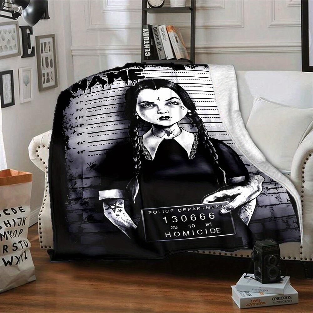 Wednesday Addams Mugshot Scene Blanket Lightweight Blanket For Sofa Bed Travel Camping Living Room Office Sofa Chair And Bed Digital Printed Fleece