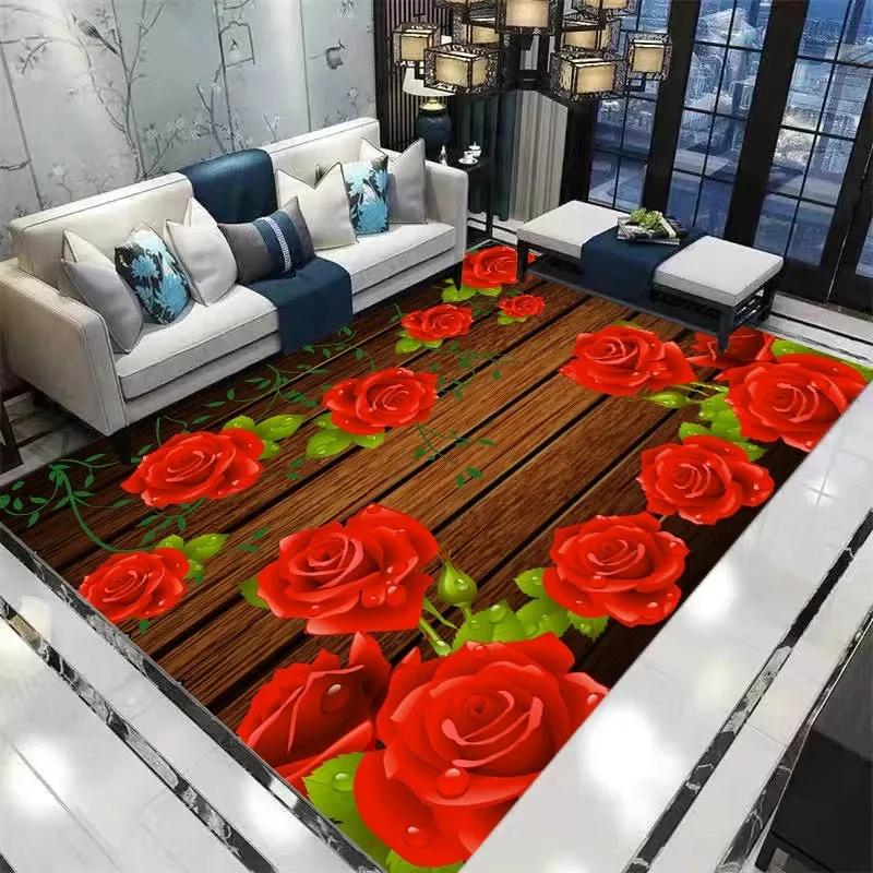 Home Decor Entrance Door Mat Flower Rose Pastoral 3D Print Carpet Living Room Rugs Soft Non-slip Floor Mat Carpet Bedroom Decor