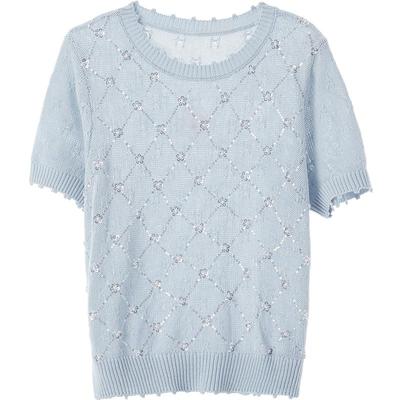 Betu Women's Beaded Sequin Knit Short Sleeve Top