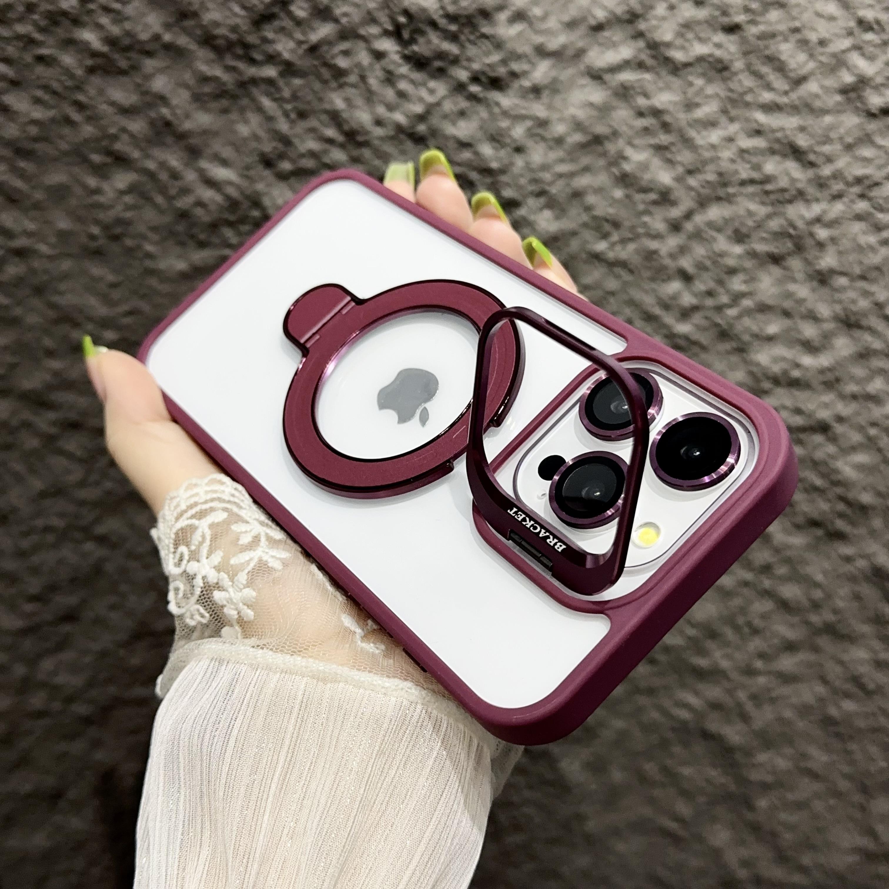 

Magnetic Lens Metal Ring Stand Phone Case For IPhone 15 11 12 14 13 Pro Max Lens Glass Film Protection Transparent Magsafe Cover For iphone 15