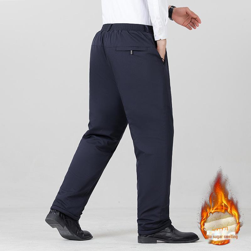 Pantaloni bărbați lână miel talie elastică: Iarnă Cald, Îngroșat, Mărime Mare, Casual pentru Persoane de Vârstă Mijlocie și Vârstnice