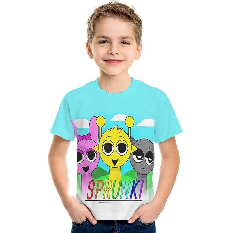 Personalisiertes Splicing 3D-gedrucktes Kinder-Sommer-Kurzarm-Rundhals-Jungen-Top-T-Shirt