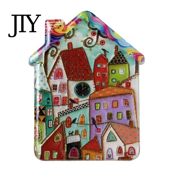 Metal Cabinet Magnets Vintage House Refrigerator Magnet, Colorful Fairy Tale Town Kitchen Fridge Decoration Magnetic Accessories Home Office