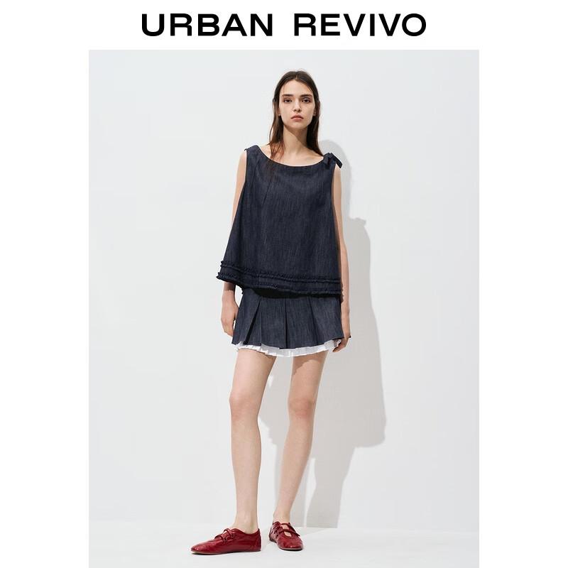 UR Women's Ruffle Trim Sleeveless Denim Shirt