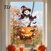 Easy Peel Stick Wall Decals Halloween Window Stickers, Cartoon Ghost Black Cat Pumpkin Static Glass Indoor Scene Setup Waterproof for Shop Home Party