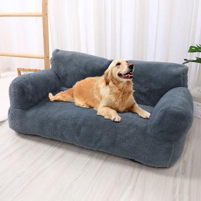 Pet Sofa Bed Fluffy Plush Pet Couch with Raised Edges Pillows Anti-Slip Bottom Washable Calming Pet Beds for Medium Small Dogs Cats