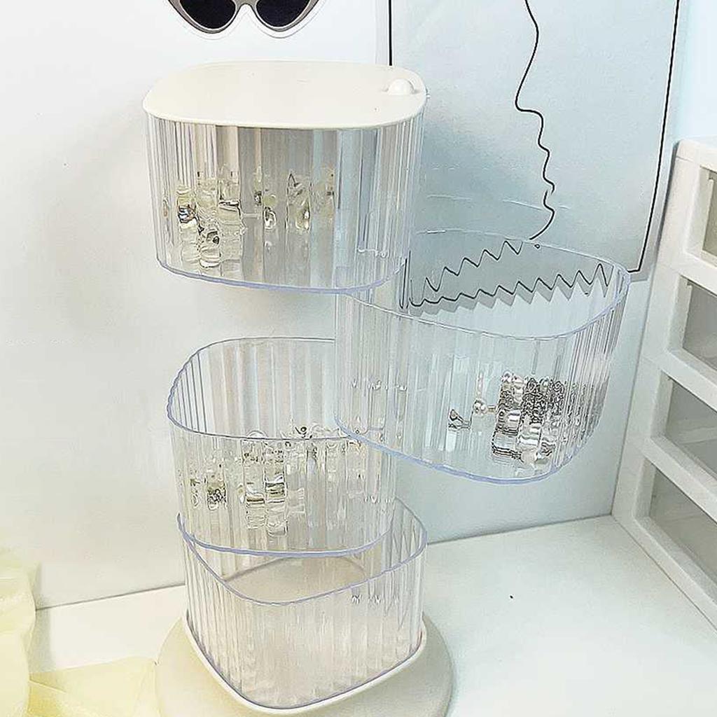 Rotating Hair Accessories Storage Box Dustproof Desktop Transparent 4 Tier Rotating Jewelry