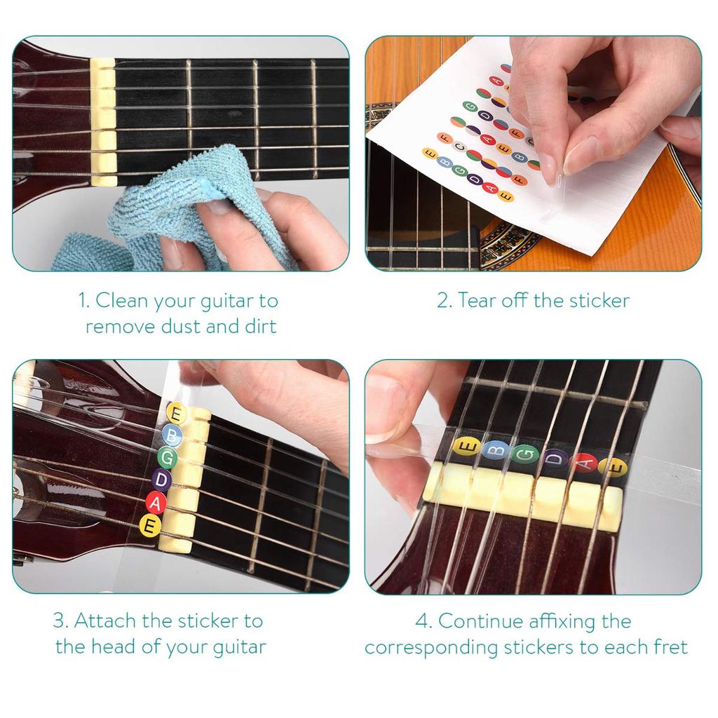Kwmobile Guitar Fingerboard Arrangement Sticker Fret Sticker Color Coded For Beginners Kids Practice Dual Use Transparent - - Acoustic/Electric -