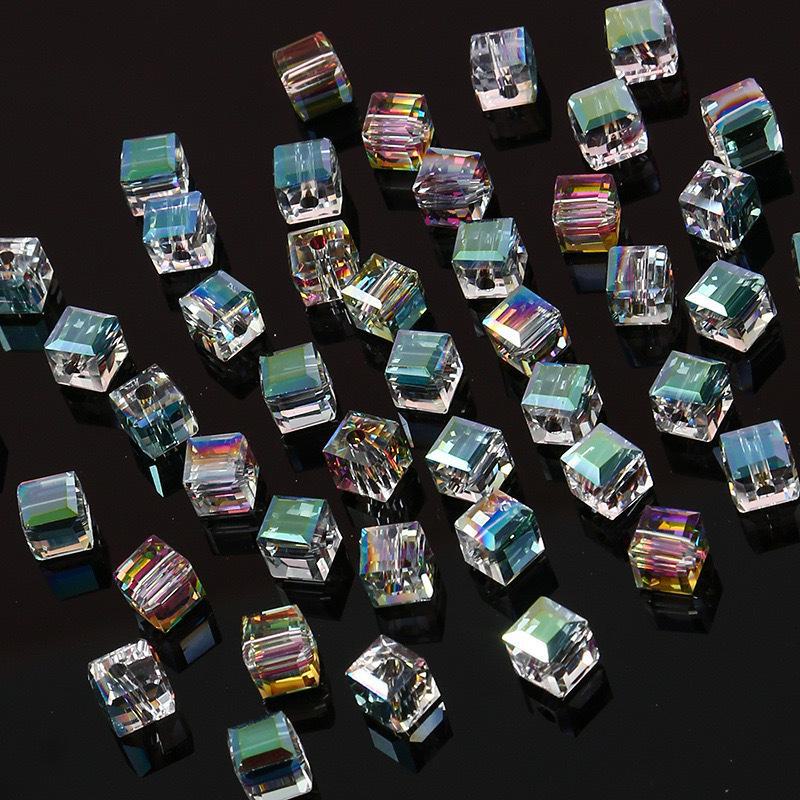 6-8mm Multi-Faceted High-Transparency Crystal Square Beads for Colorful DIY Jewelry Making