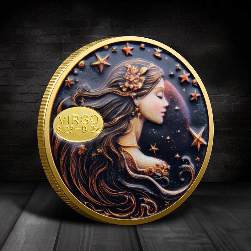 Evropské a americké zodiacové pamětní mince, mince osázené diamanty, Tarot přání pro Slunečního boha, zlaté a stříbrné mince, ozdoby