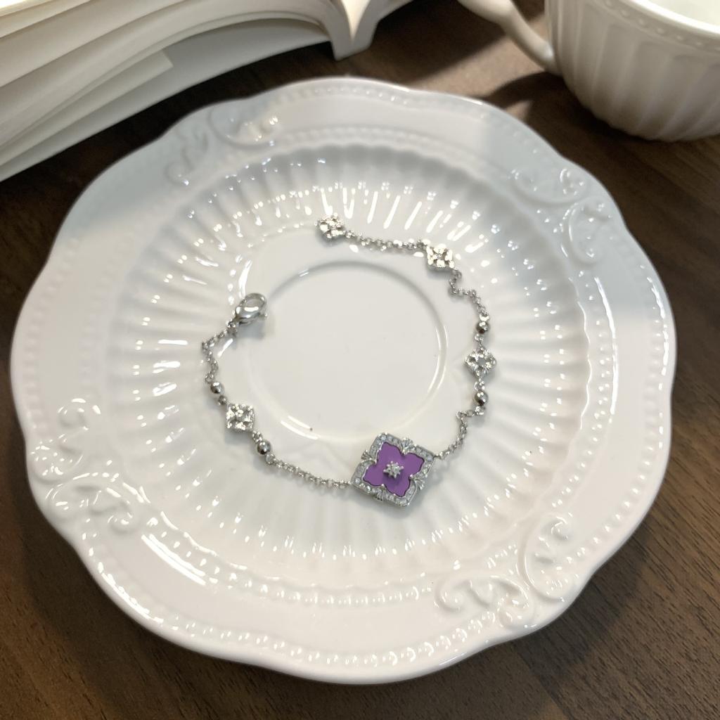 Lasbuchi Court Style Four-Leaf Clover Natural White Fritillary Tiger Eye Bracelet Light Luxury High-End Jewelry
