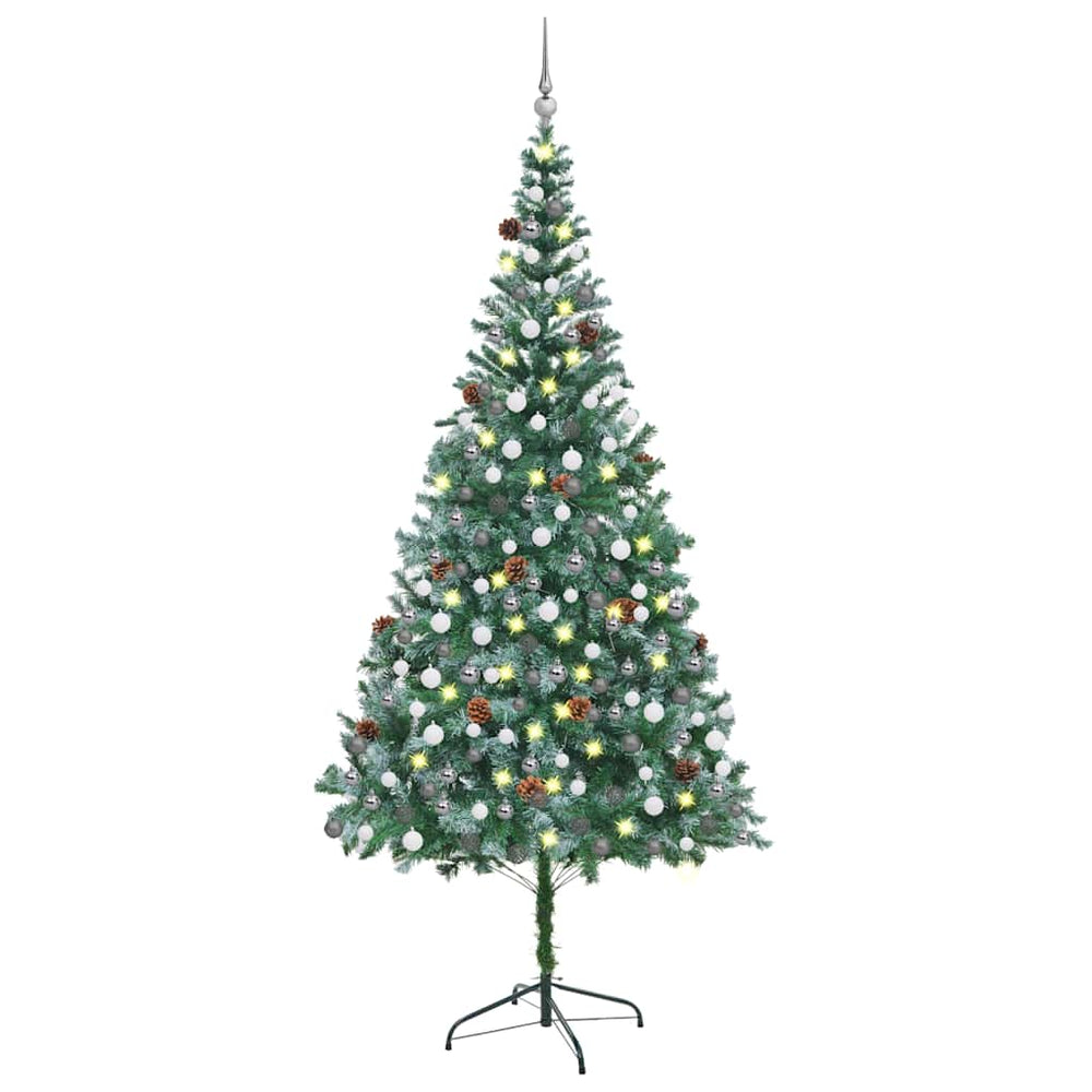 Arbre de Noël artificiel pré-éclairé/boules pommes de pin 210cm