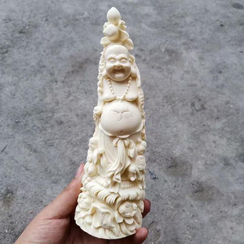 Hand Carved Shakyamuni Laughing Buddha Decorative Statue Feng Shui Home Office Room Decoration Chinese Buddhism Artwork 7.86 in