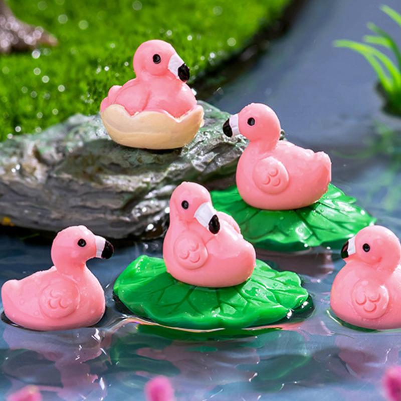 10Pcs Cute Cartoon Mini Flamingo Micro Landscape Decoration Crafts Miniature Resin Figurines Accessories Diy Home Decoration