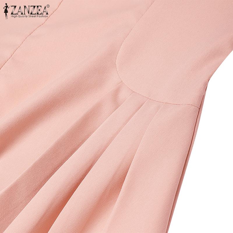 ZANZEA Damen Casual Sommerkleid mit quadratischem Ausschnitt, kurzen Ärmeln und A-Linien-Schnitt