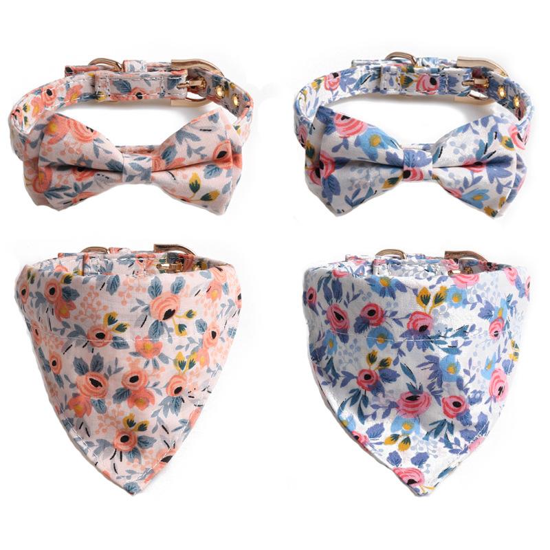 

Aminger s New Pet Floral Dog Collar+small And Medium-sized Full Bow Metal Buckle Triangular Scarf Neck