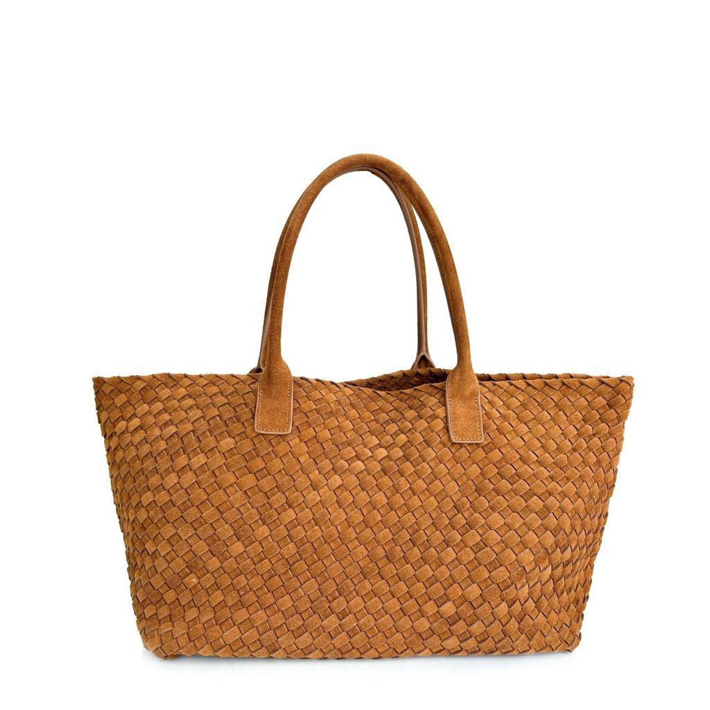 Piele naturală și coș de legume țesut Strat superior din piele de vacă mată Suport de capacitate foarte mare pentru axilă Geantă mare de mână pentru femei