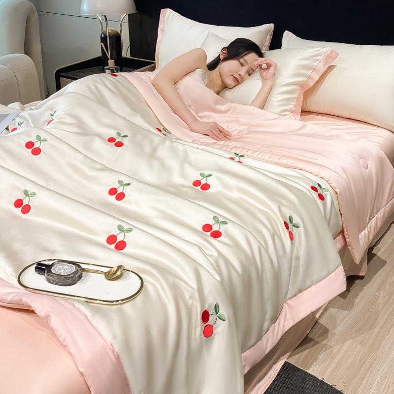 Silky Summer Ice Silk Quilt Set: Lightweight, Washable, and Embroidered