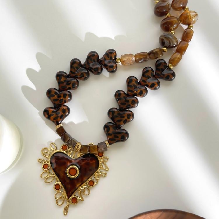 Love Symbol Necklace Stainless Steel Chain Resin Ball Detailing For Women Jewelry Enthusiasts