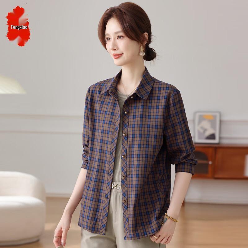 Women s Casual Plaid Long Sleeve Shirt XL