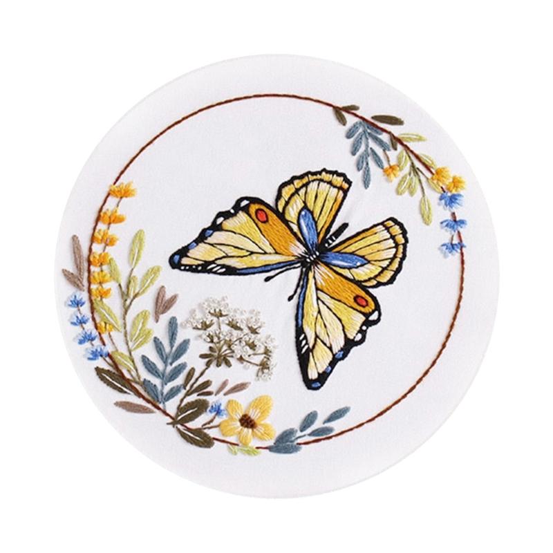 Butterfly Floral Embroidery Kits Embroidery Set with Thread and Needle Embroidery Starter Kits Crosses Stitching Set