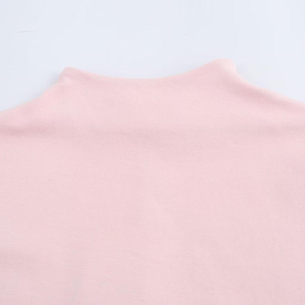 Spring 2025 Women's Solid Color Slim Fit Semi-High Neck T-Shirt