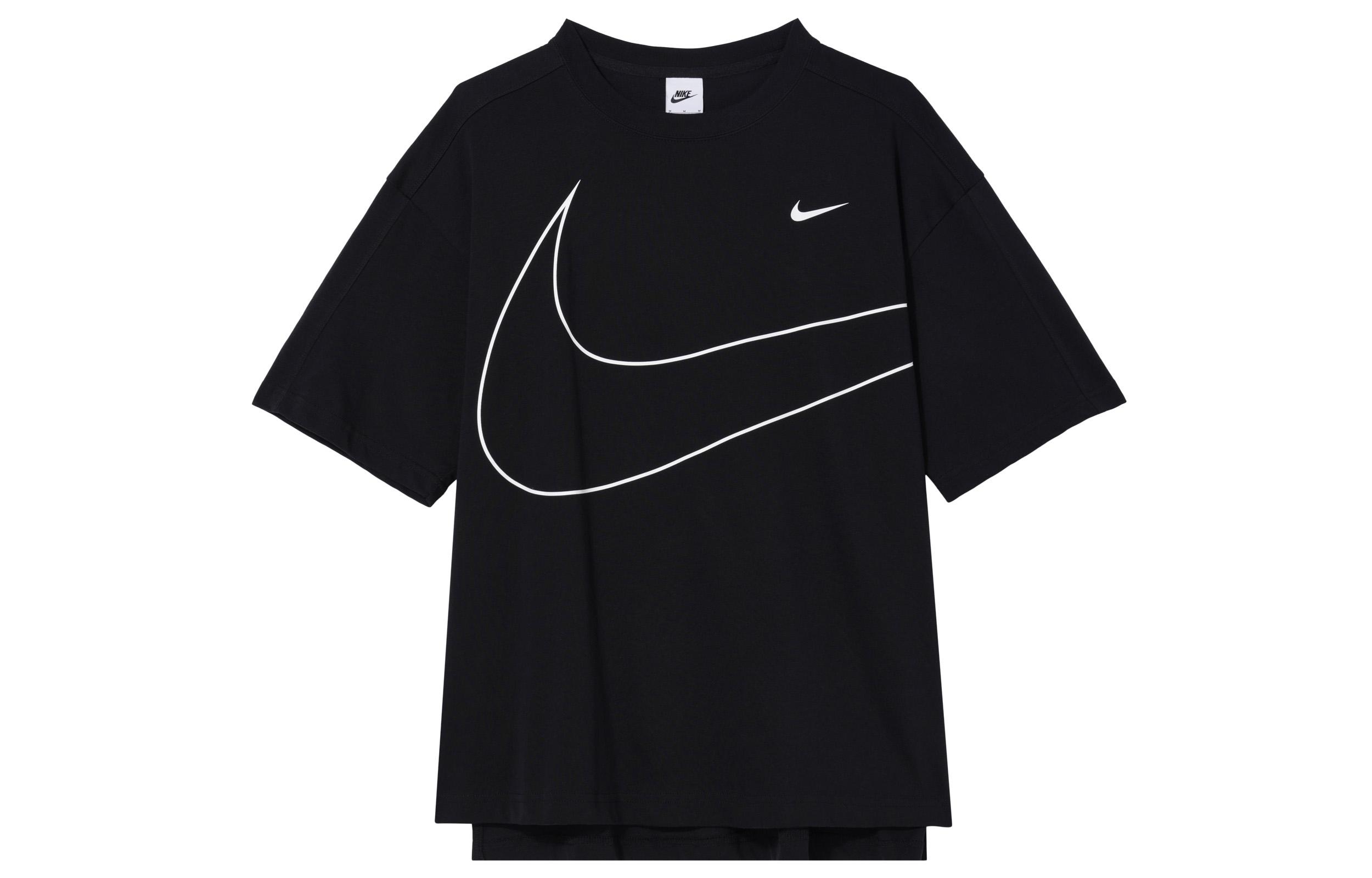 Nike Swoosh Drop Shoulder Sleeve T Shirt Women s Black HQ1581-010 L