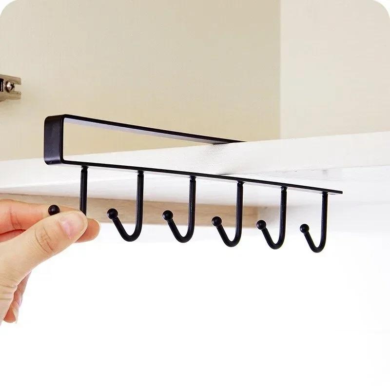 6Hooks Multifunctional Cup Holder Hang Cabinet Under Shelf Rack Metal Household Kitchen Cupboard Cabinet Storage Organiser Hooks