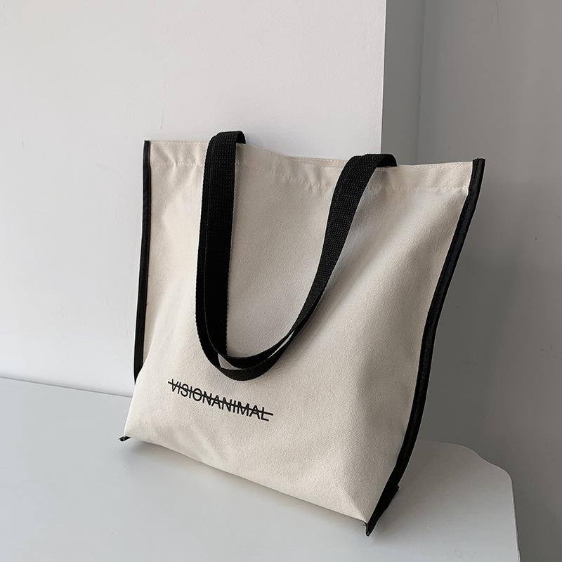 New Canvas Bag Women Shoulder Simple Letter Literary Tote Shopping Book Bag