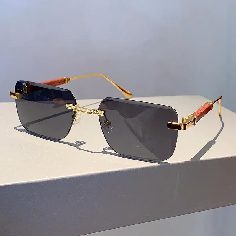 Popular Vintage Rimless Square Sunglasses Women For Men Sun Glasses Punk Pink Shade Luxurious Brand Designer Metal Material Eyeglasses UV400
