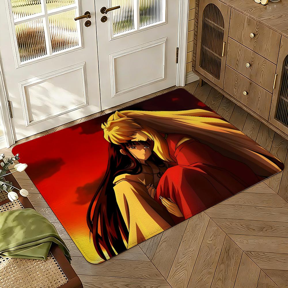 Anime I-Inuyasha Floor Mat Soft Thickened Absorbent Non-Slip Bedroom Living Room Door Mat Home Decor Flannel Rugs