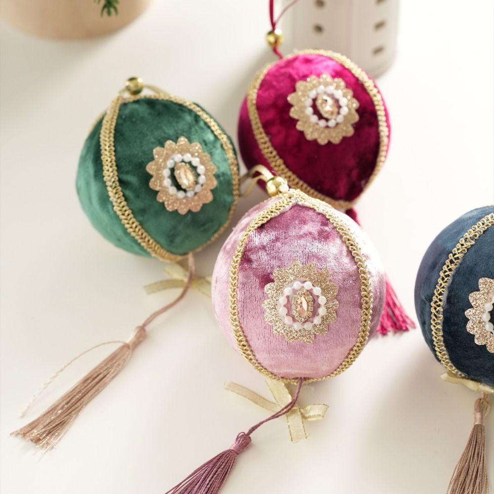 Hanging Design Christmas Tree Ornaments Ornamental Craft Velvet Look Fabric Hanging Ornaments Ribbon Hanging Loop