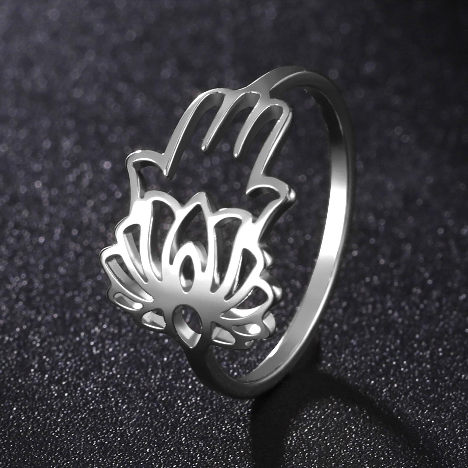 Dawapara Tree of Life Hamsa Hand Fatima Ring Filigree Evil Eye Je Amulet Stainless Steel Women Spiritual Jewelry 7