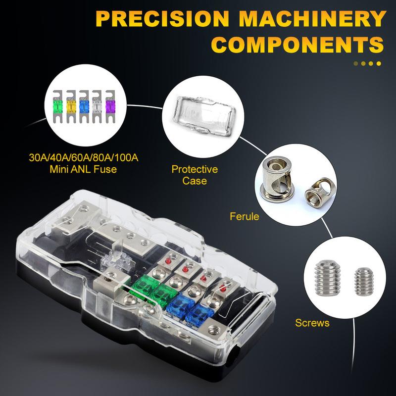 12V 24V 4 Ways Fuse Power Fuse Holder 30A 60A 80A Fuse Holder Power Distribution Block Fusebox Car Fuse for Boat RV Camper Truck